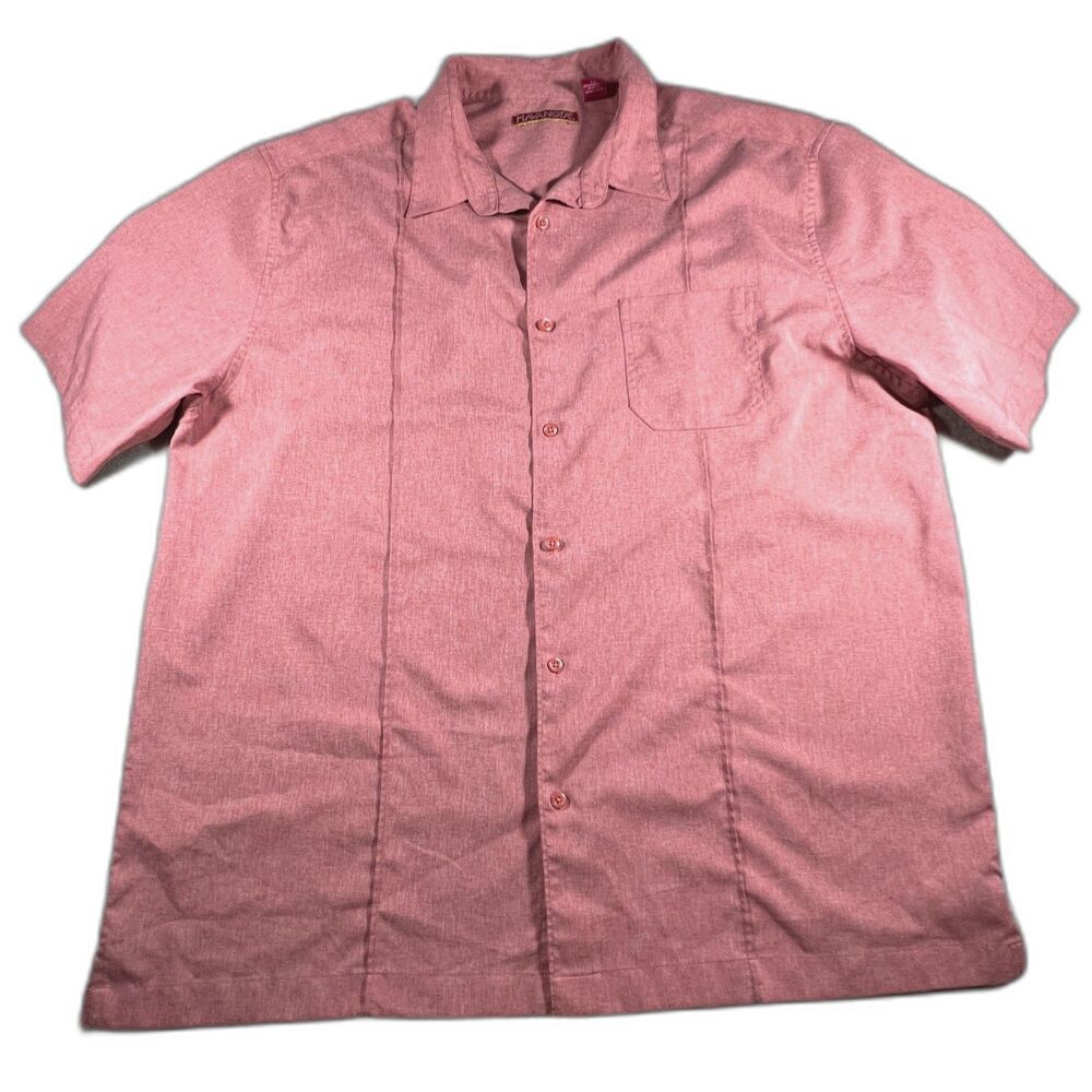 Men's Havanera Linen Shirt Resort Wear Short Sleeve Button-Up Salmon Pink XL